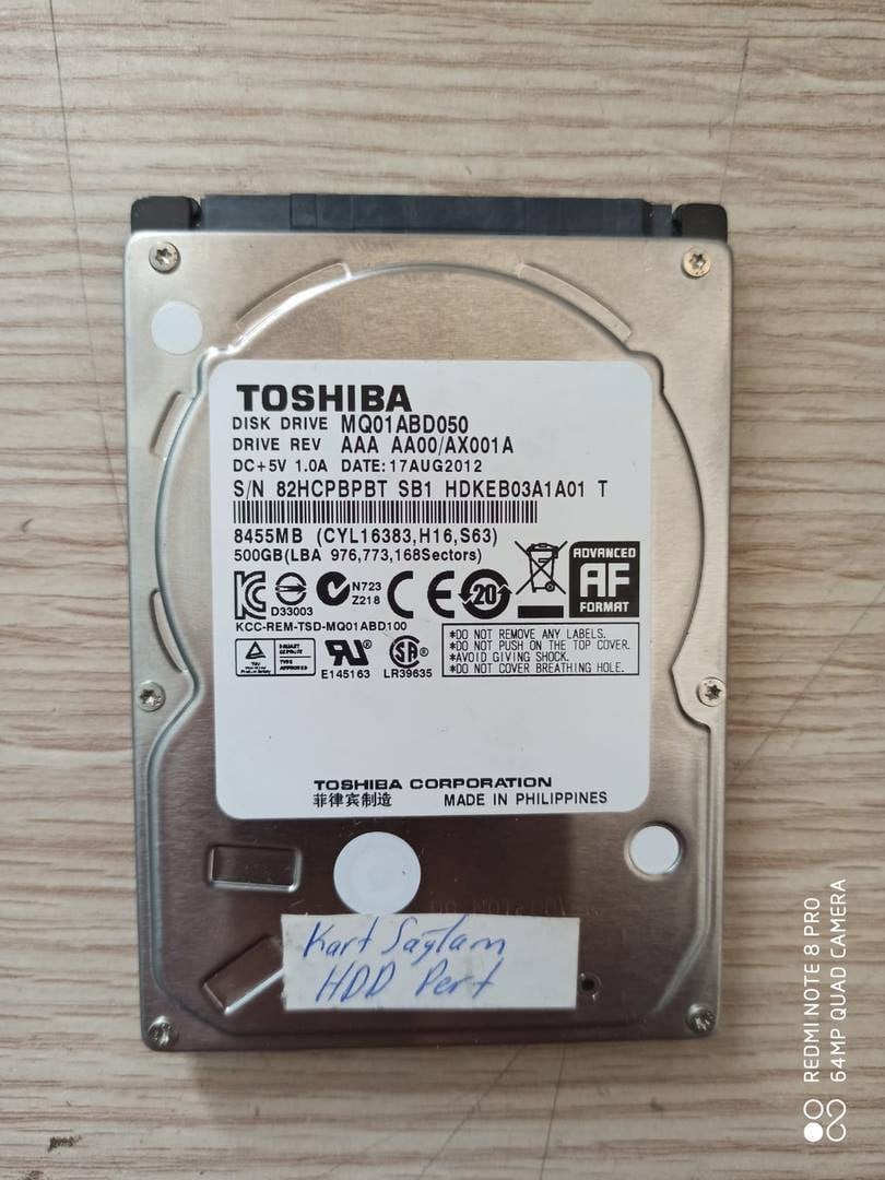 Arızalı HDD 500GB Toshiba MQ01ABD050 AAA AA00 AX001A G003138A